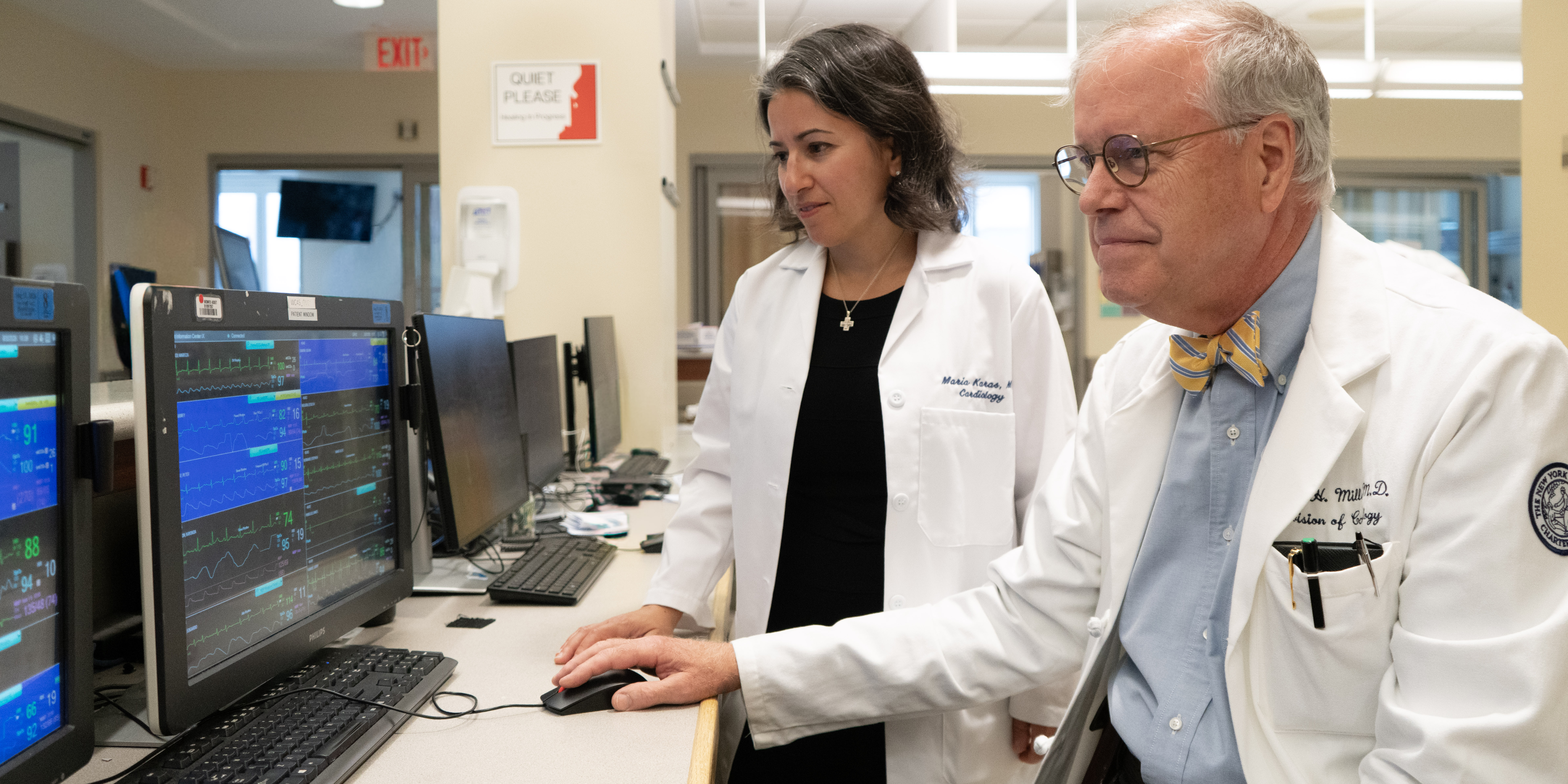 Drs. Miller and Karas collaborating in front of a computer.