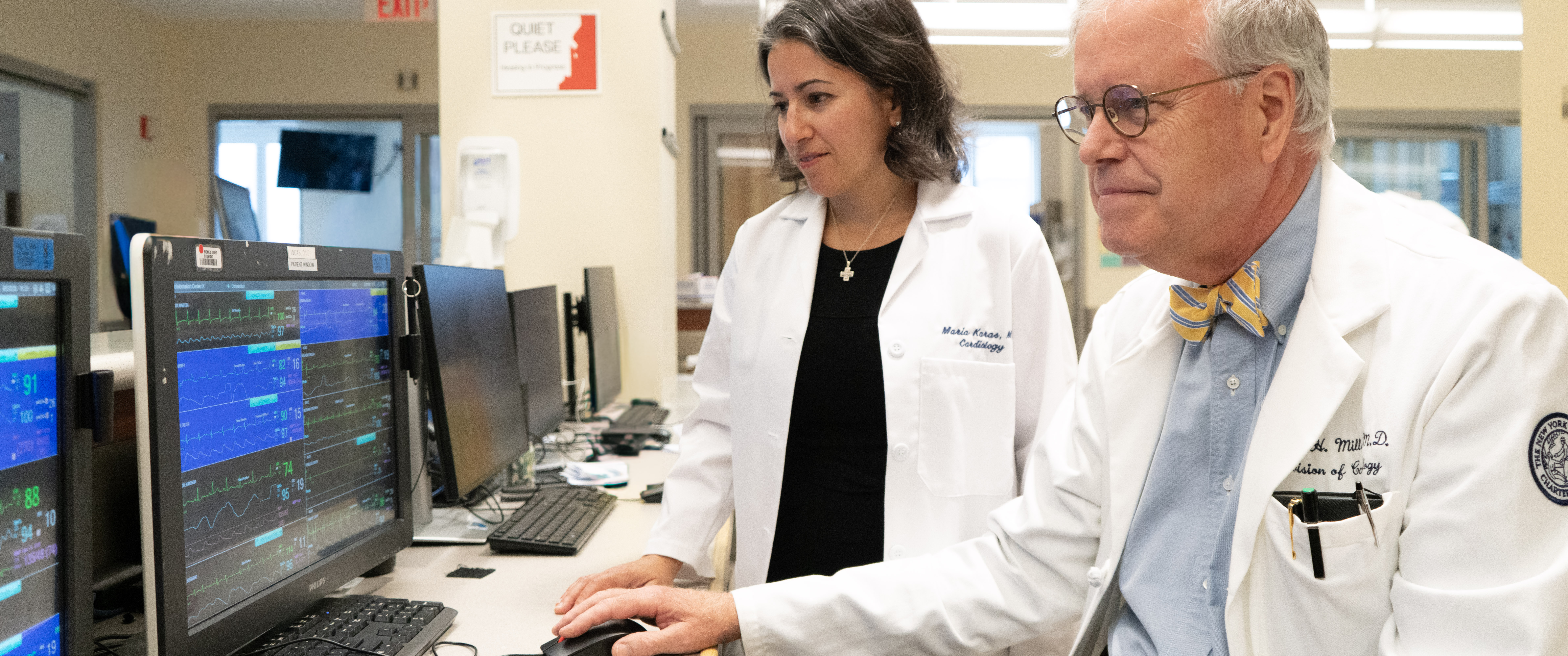 Drs. Miller and Karas collaborating in front of computer.